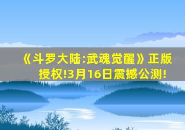 《斗罗大陆:武魂觉醒》正版授权!3月16日震撼公测!
